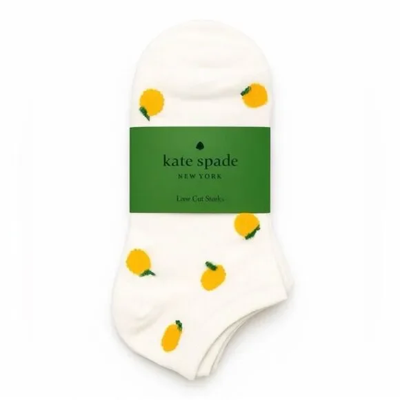 kate spade White Yellow Gray Lemon All Over Print & Solid Low Cut Socks 3 pack
