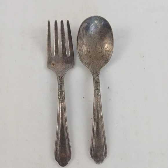 Nursery Silver Plate Spoon & Fork Silverplate Oneida June Child Baby Flatware 4