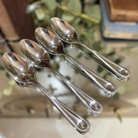 Gorham Braid Set 4 Spoons Glossy 18/10 Stainless Flatware Silverware Teaspoons