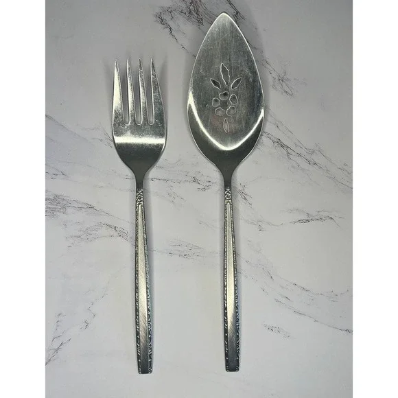 Oneida VIA ROMA Stainless Steel Serving Spoon/Spatula & Fork | Slotted & Pierced