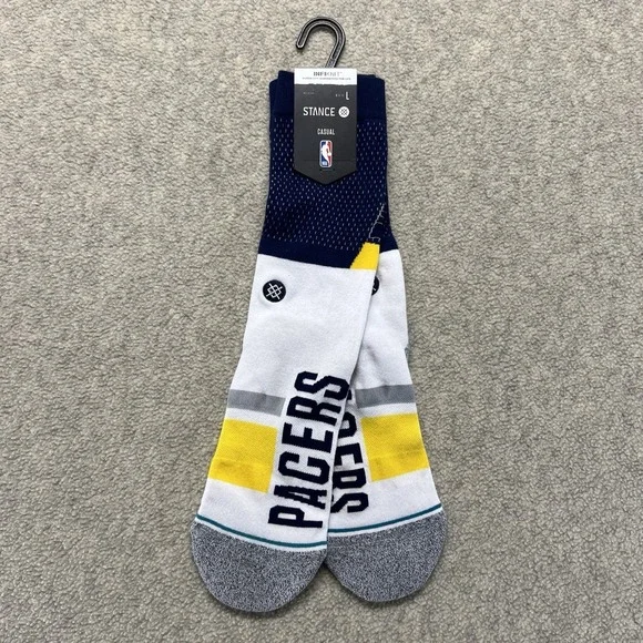 Stance Indiana Pacers Shortcut 2 Crew Socks Size Large NBA Casual Infiknit NWT