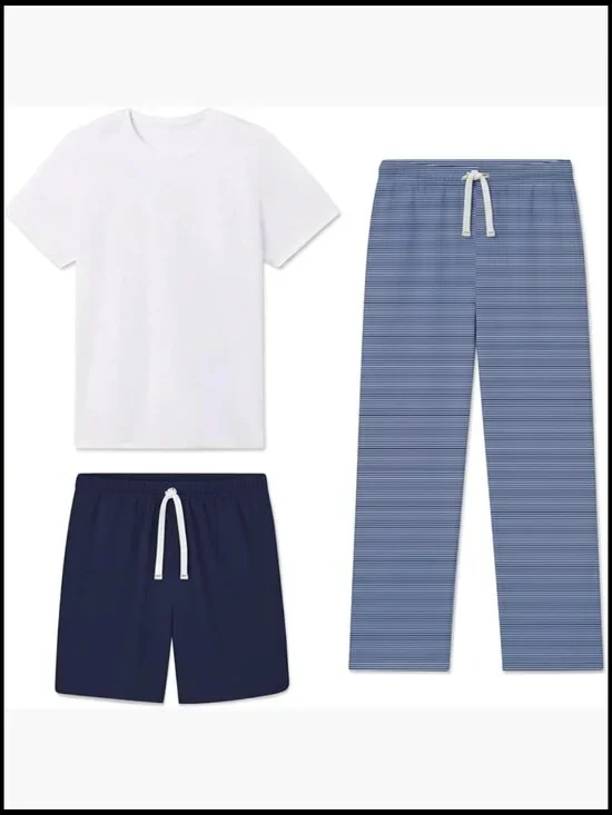 Cotton-Blend 3-Piece Pajama Set with Pockets, Loose Fit Sleepwear