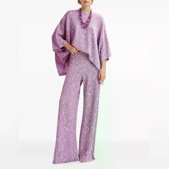 Essentiel Antwerp Jacquard-Knitted Matching SET NWOT Lilac Floral Wide-Leg $510