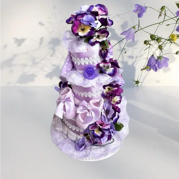 Flowers Diaper Cake, Baby Girl Shower Gift