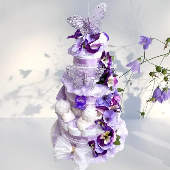 Butterfly Diaper Cake, Flowers Diaper Cake