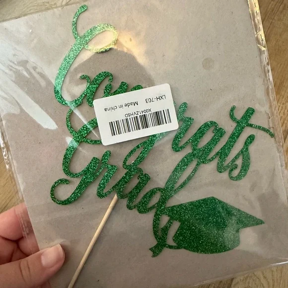 ❌Green Glitter Congrats Grad Cake Topper NWT