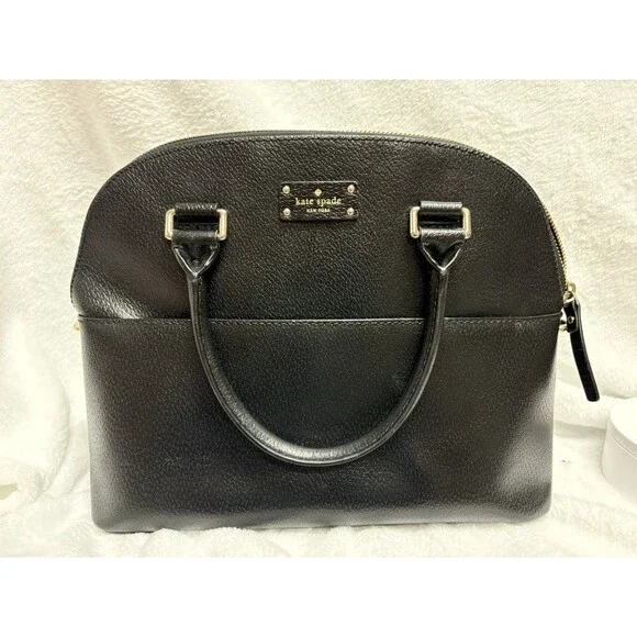 Kate Spade New York Black Leather Dome Satchel Shoulder Bag Purse Gold Tone EUC