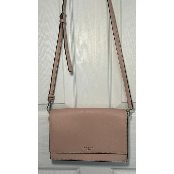 Kate Spade Laurel Way Crossbody Pink Saffiano Gunmetal Chain Shoulder Bag Purse