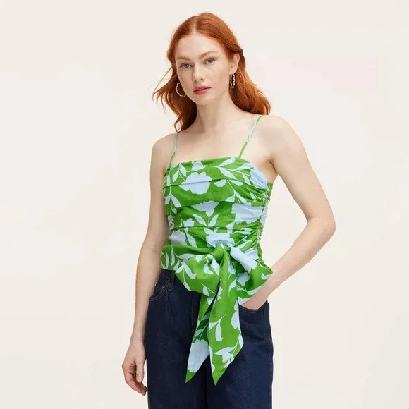 New! Kate Spade x Target Large Classic Rose Ruched Linen Tank‎ Top Green Size L