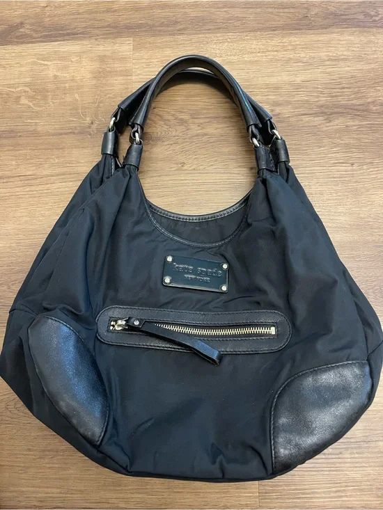 Kate Spade New York Classic Black Nylon/Leather Hobo Bag Purse Satchel