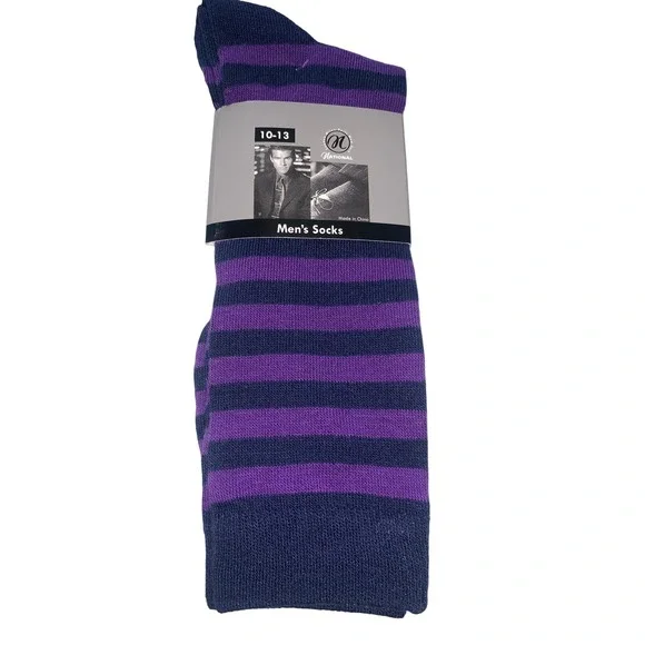 NEW‎ National Men Purple Navy Blue Striped Dress Socks Size 10-13