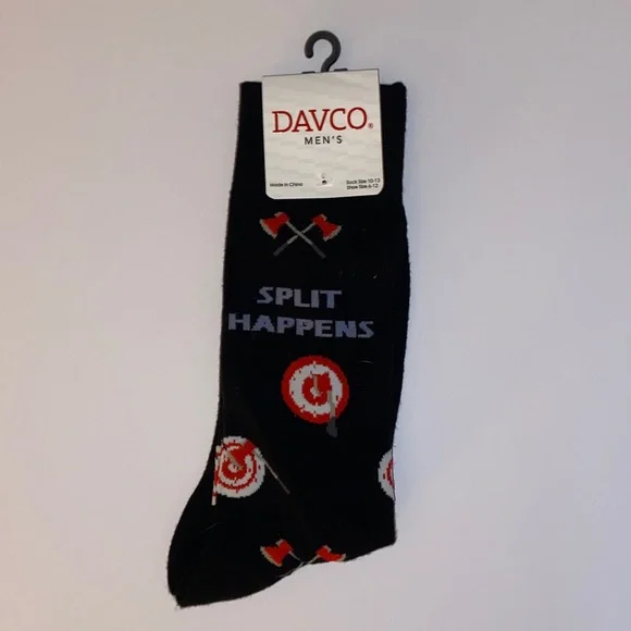 NWT Mens Fun Split Happens Crew Black, White and Red Socks OS