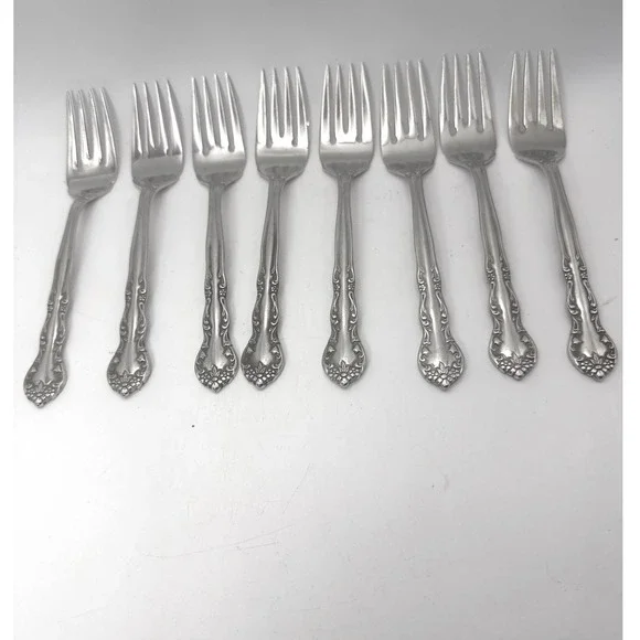 Pfaltzgraff Remembrance Stainless Steel Salad Forks Set of 8 Floral Glossy 6.5