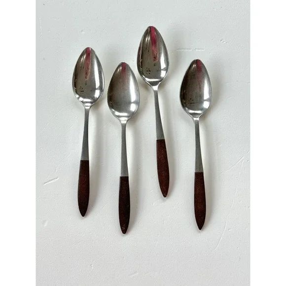 Ekco Eterna Canoe 4 Spoons MCM Japan Forged Stainless & Wood Handle