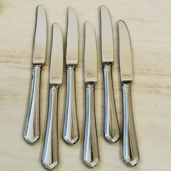 6pc LENOX Archway Stainless Dinner Knives 9 1/8” 18/10 Scalloped Tip Hollow HDL