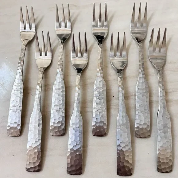 8pc Rogers Plymouth Cove Hammered Cocktail/Seafood Fork Stainless STANLEYROBERTS