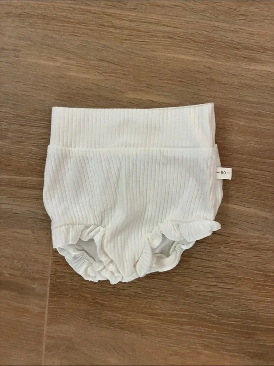 Soft Ribbed White Baby Bloomer and headband set