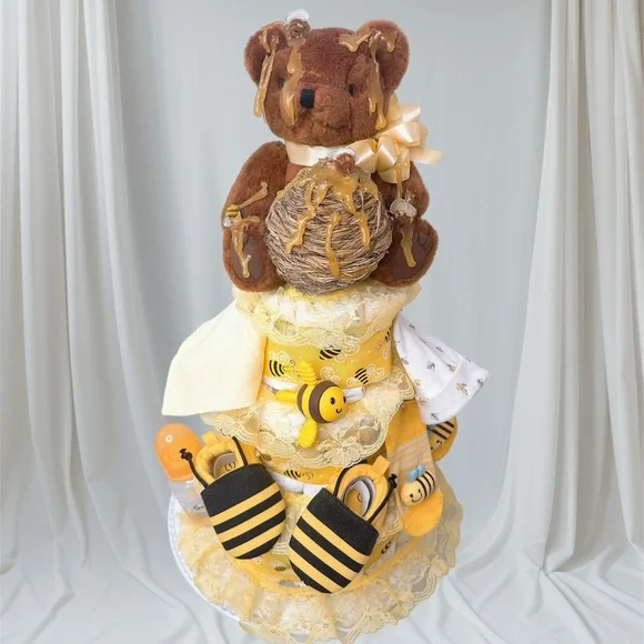 Honey Teddy Bear Diaper Cake, Bee Baby Shower gift