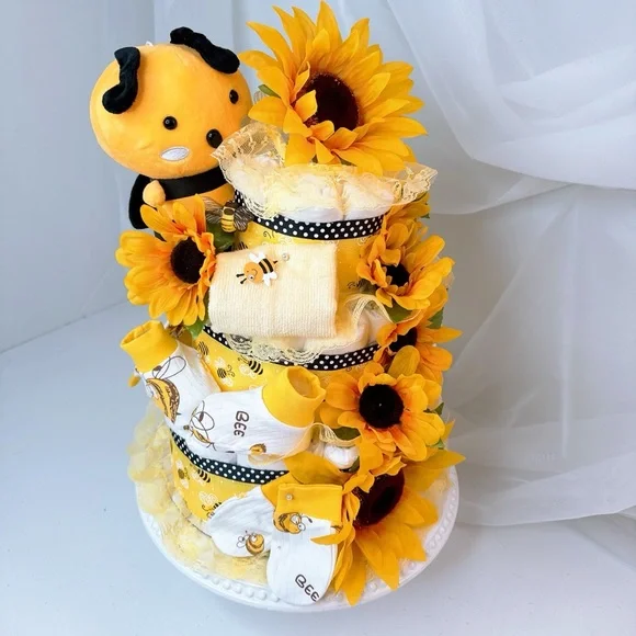 Bee Diaper Cake, Sunflowers Diaper Cake