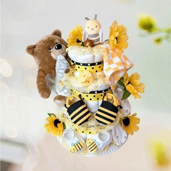 Honey Teddy Bear Diaper Cake, Bees baby Shower