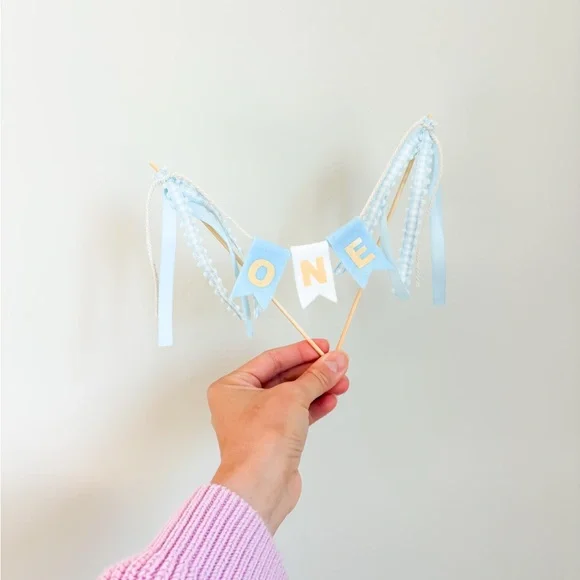 Blue and White Party Banner Cake Topper