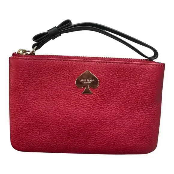 Kate Spade New York Leroy Street Bee Wristlet Pillbox Red Leather Clutch Clover