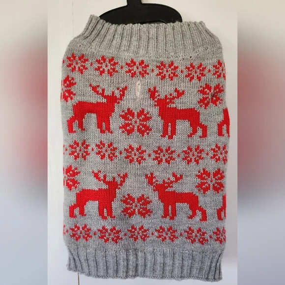 Silver Pooch Large Dog Reindeer Christmas Sherpa‎ Lined Sweater sz Small NWT