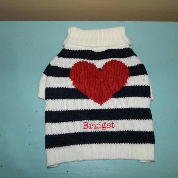 Mark & Graham Knit Dog Sweater Hearts & stripe 