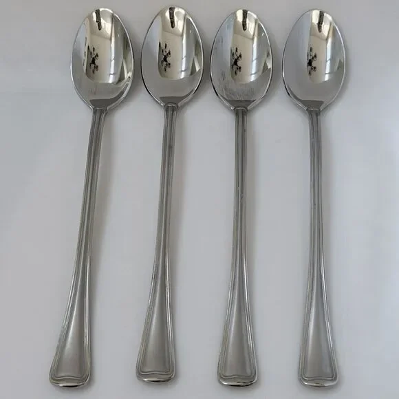 4pc GORHAM Monet Frosted Stainless Iced Tea Spoons 7 5/8” Glossy Satin 18/8