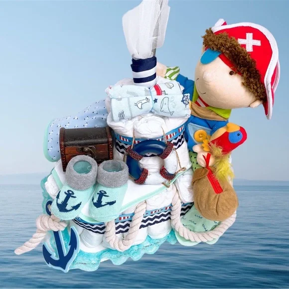 Pirate Diaper Cake, Nautical Themed