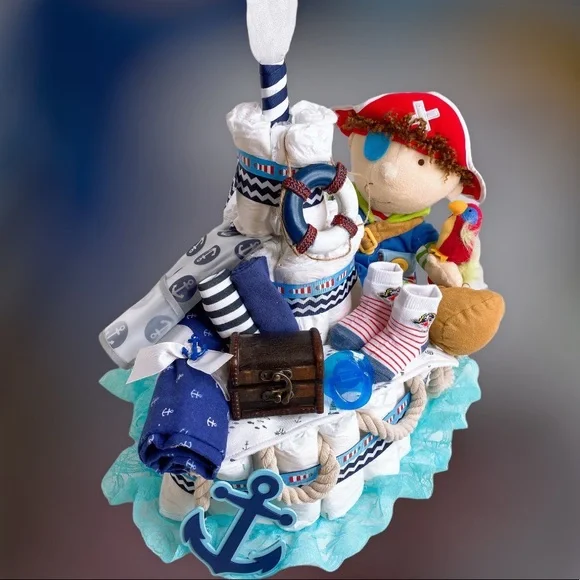 Pirate Ship Diaper Cake, Nautical Themed