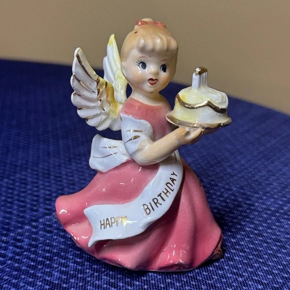 Lenwile Ardalt Happy Birthday Angel Figurine Japan 6821 4.25” tall