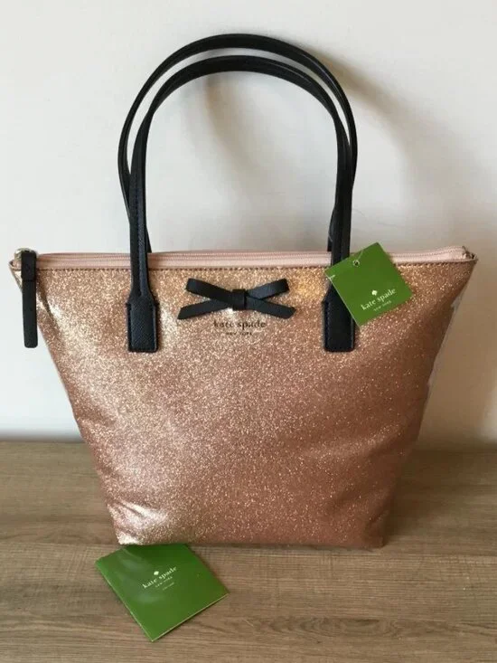 Kate Spade New York Mavis Street Jeralyn Tote Bag in Rose Gold Glitter NWT