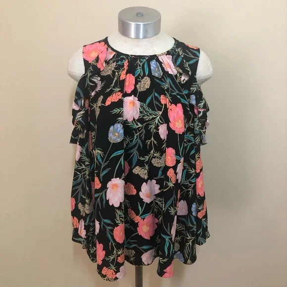 Kate spade floral blossom cold shoulder top blouse ruffle