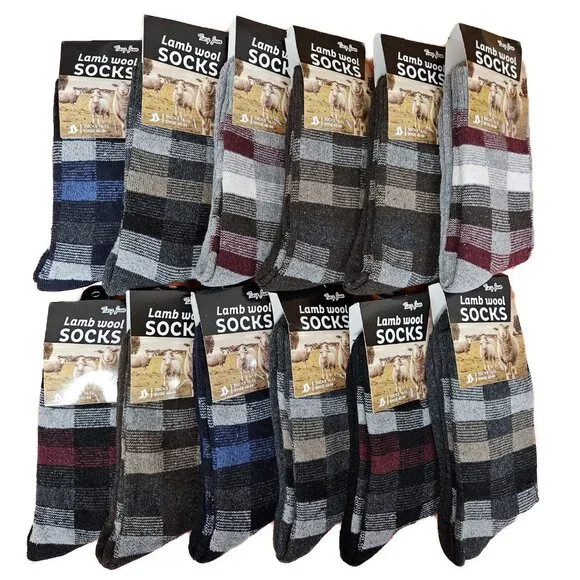 Mens Wool Hiking Socks 12 Pack Warm Crew Winter Outdoor Work Boot Cold Weather