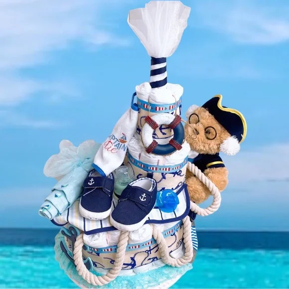 Nautical Captain Boat Diaper Cake, Baby Shower Gift