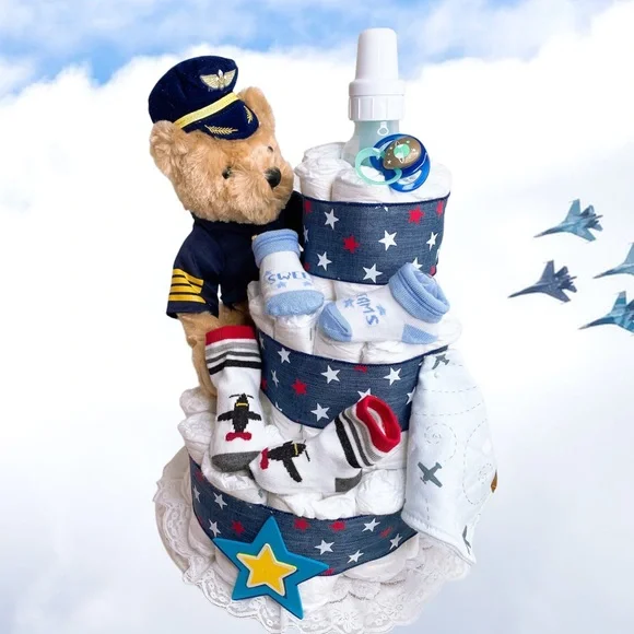 Aviator Pilot Teddy Bear Diaper Cake