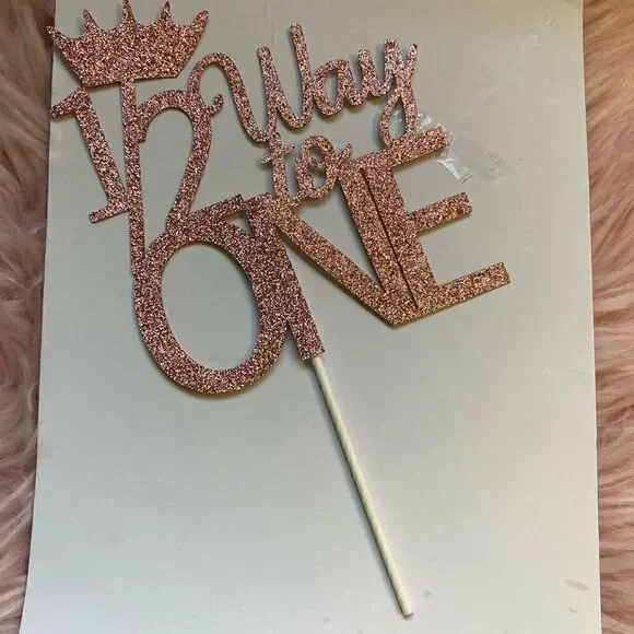 Rose Gold Glitter Cake Topper “1/2 Way To One”