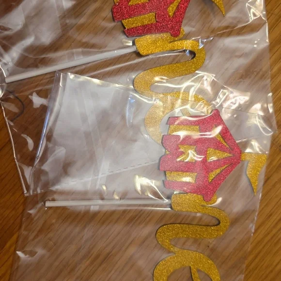 Glittery Gold and Red Smash Cake Toppers