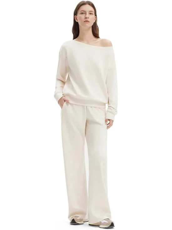 Women 2 Piece Lounge Matching Set Off Shoulder Sweatshirt Wide Leg Sweatpant