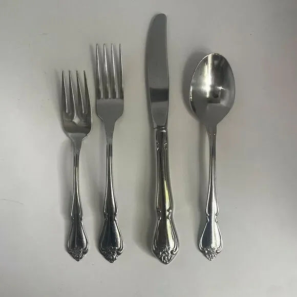 4‎ Piece Oneida Arbor Rose True Rose Stainless Set Fork Knife Spoon Salad