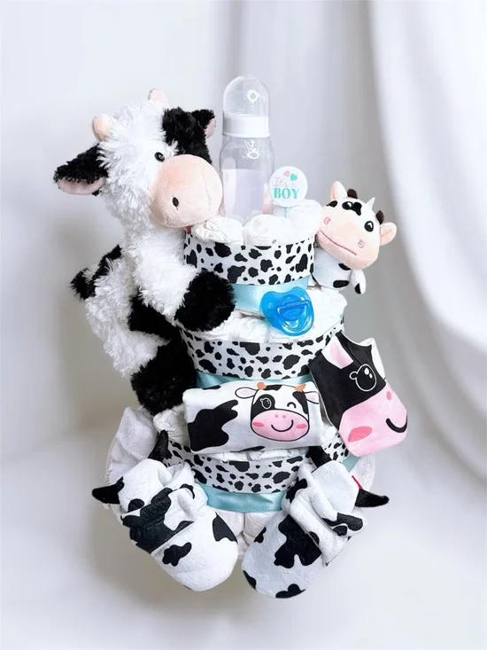 Cow Baby Diaper Cake, Farm Theme, Baby Shower gift