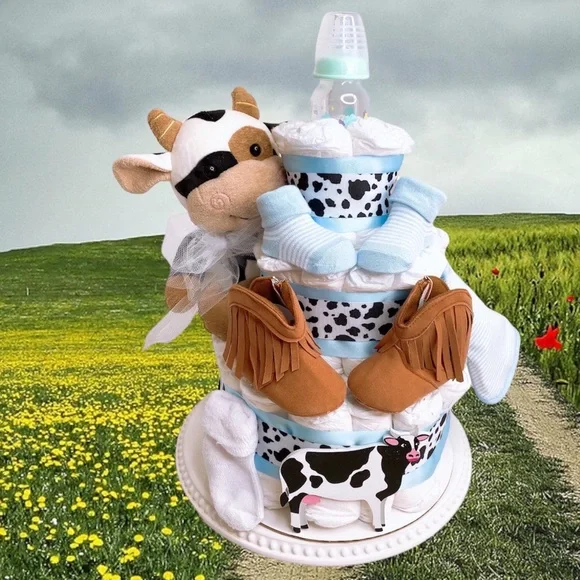 Cow Farm Diaper Cake, Farm Themed