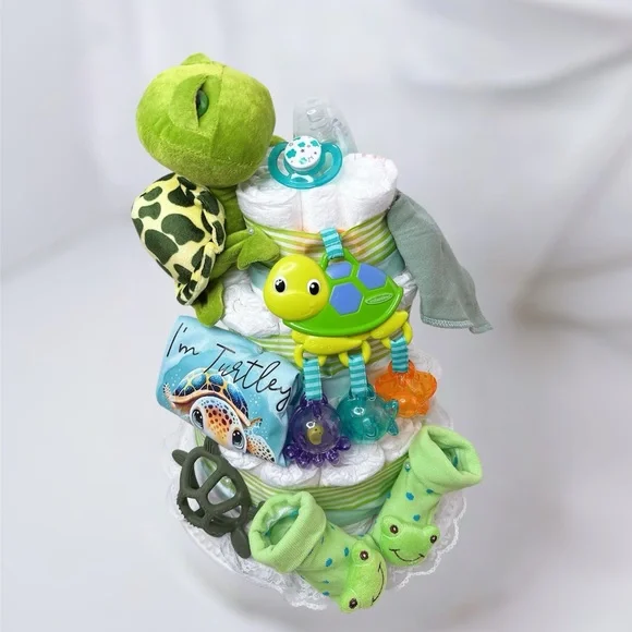 Turtle Diaper Cake, Turtle Themed Baby Gift Set