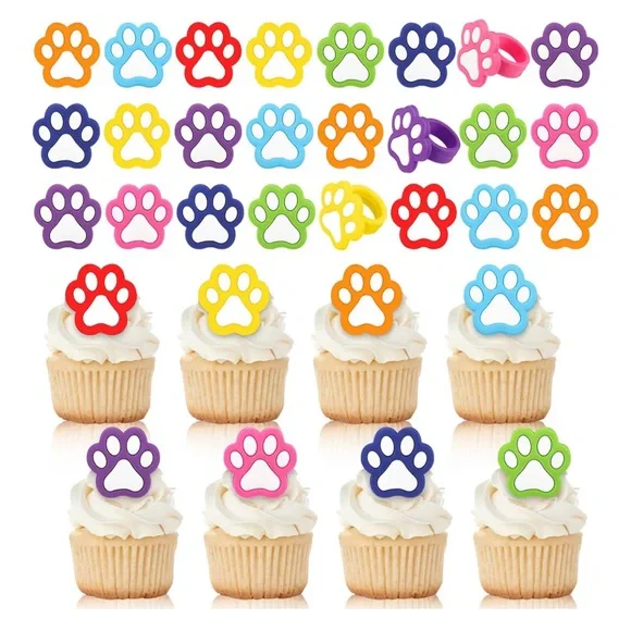 Colorful Paw Print Cupcake Toppers