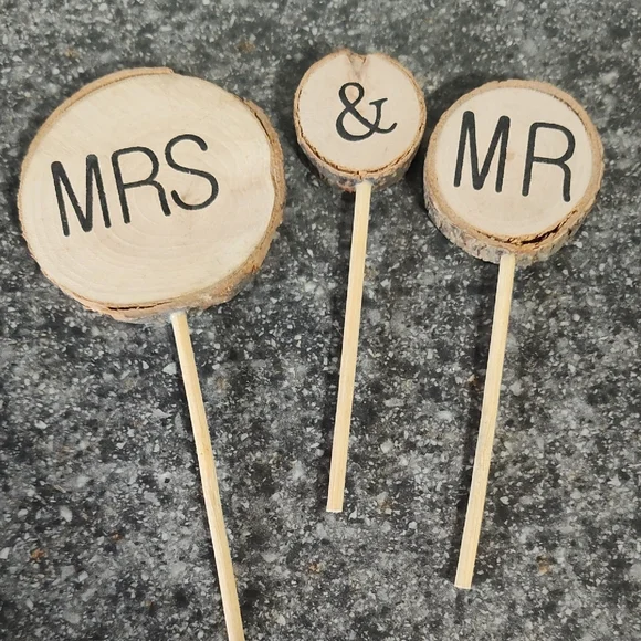 Charming Rustic Cake Toppers - MRS & MR