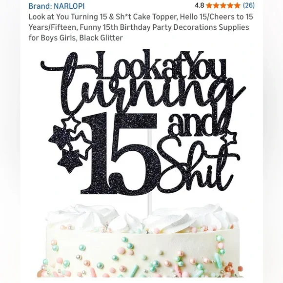 Black Glitter 15th Birthday Cake Topper