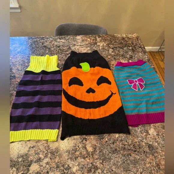 Halloween Pumpkin and Striped Pet Sweater Trio