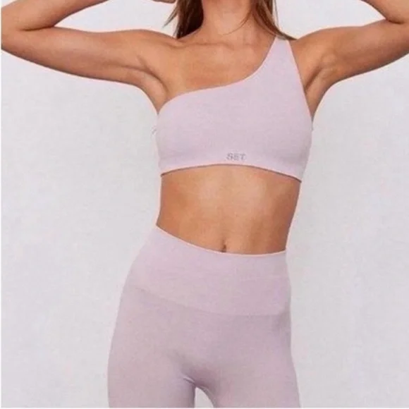 SET ACTIVE Legging and One-Shoulder Sports Bra -two piece matching set in lilac