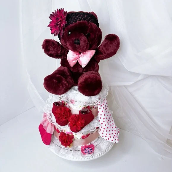 Bear Diaper Cake, Girls Diaper Cake